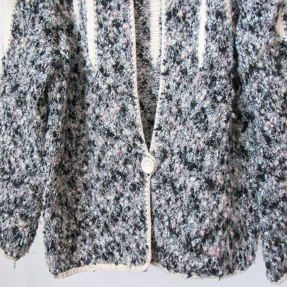 VINTAGE Chic Sophisticated Angora Knit Cardigan Sweater Textured Knit Jacket-M - Picture 4 of 8